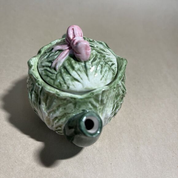 Vintage 2 Russ Miniature Teapot Tomato Garden Festival & Green Cabbage EUC - Picture 9 of 12